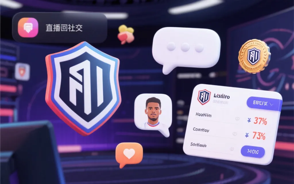 社交互动界面与数据卡片的融合画面，用户在直播间讨论并查看球员数据